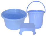 Kuber Industries 3 Pieces Plastic Bucket, Stool & Tub Set (Blue)